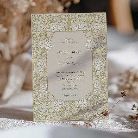 Elegant  Champagne Wit Bloemen Bruiloft Kaart