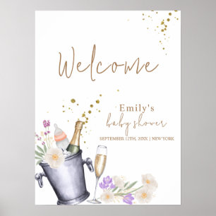 Elegant Champagnefles Baby shower Welkom Poster