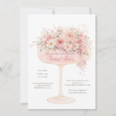 Elegant champagneglas bloemige uitnodiging (Voorkant)