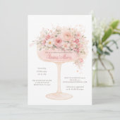 Elegant champagneglas bloemige uitnodiging (Staand voorkant)