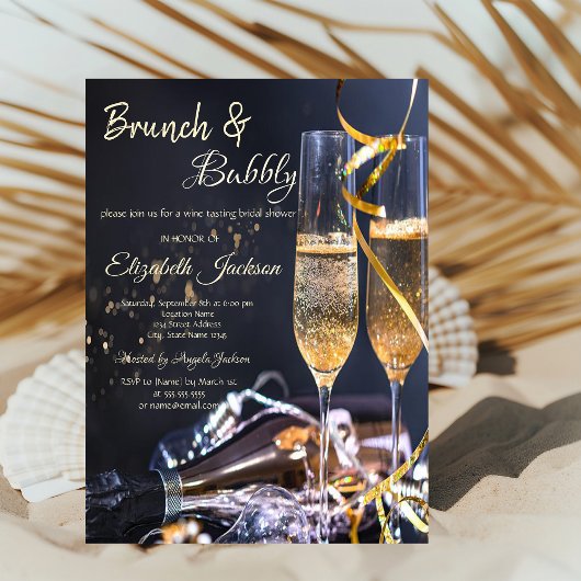Elegant Champagneglas Brunch & Bruisend Bruidsfees Kaart