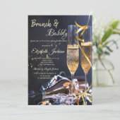 Elegant Champagneglas Brunch & Bruisend Bruidsfees Kaart (Staand voorkant)
