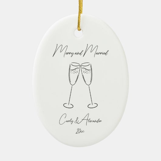 Elegant champagneglas getrouwd verloofd stel keramisch ornament (Voorkant)