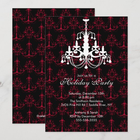 Elegant Chandelier Black Holiday Party Uitnodiging (Voorkant / Achterkant)