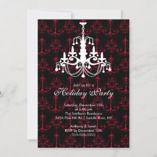 Elegant Chandelier Black Holiday Party Uitnodiging
