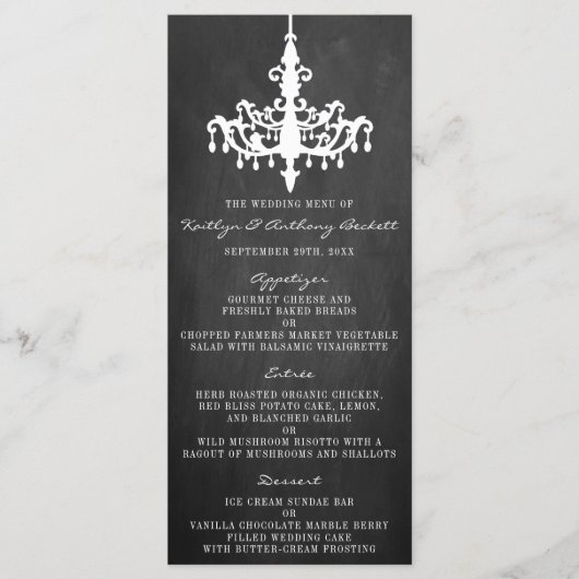 Elegant Chandelier Chalkboard Wedding Collectie Menu (Voorkant)