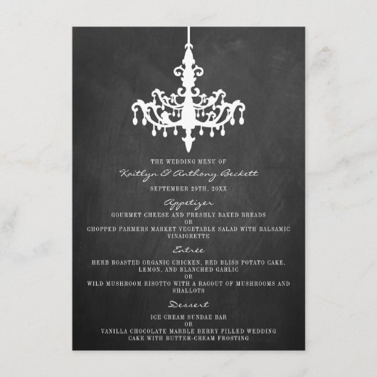 Elegant Chandelier Chalkboard Wedding Collectie Menu (Voorkant)