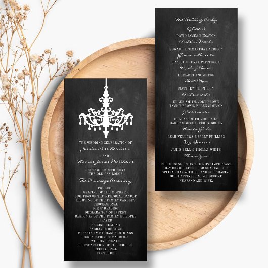 Elegant Chandelier Chalkboard Wedding Collectie Programmakaart