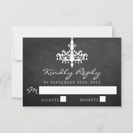 Elegant Chandelier Chalkboard Wedding Collectie RSVP Kaartje (Voorkant)