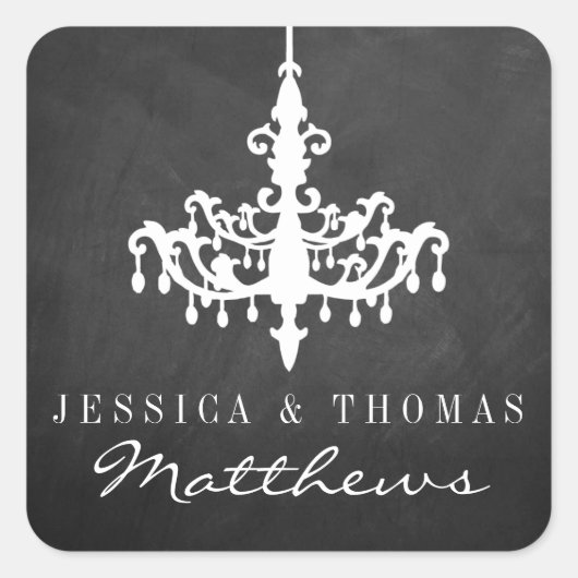 Elegant Chandelier Chalkboard Wedding Collectie Vierkante Sticker (Voorkant)