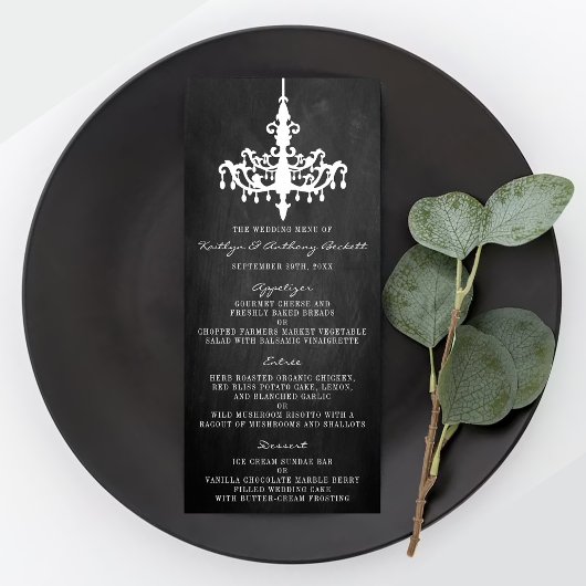 Elegant Chandelier Chalkboard Wedding Menu