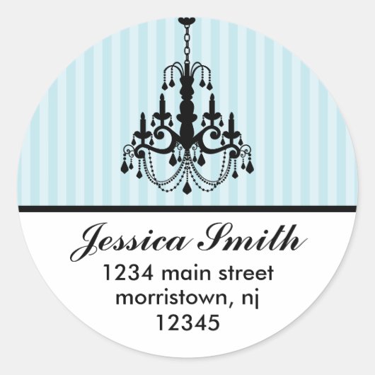Elegant Chandelier en Stripes Adresetiketten Ronde Sticker (Voorkant)