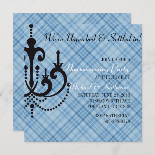 Elegant Chandelier Housewarming Party Invitation Kaart (Voorkant / Achterkant)