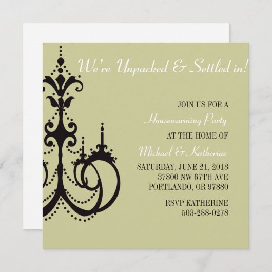 Elegant Chandelier Housewarming Party Invitation Kaart (Voorkant / Achterkant)