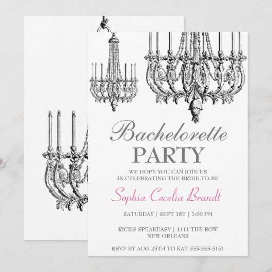 Elegant Chandelier Party Invitation Kaart (Voorkant / Achterkant)