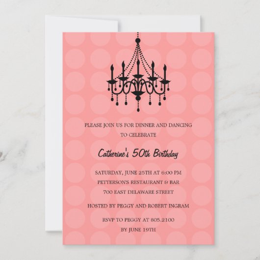 Elegant Chandelier Party Invitation - Pink Kaart (Voorkant)