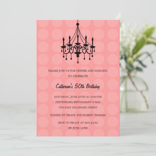 Elegant Chandelier Party Invitation - Pink Kaart (Staand voorkant)