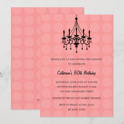 Elegant Chandelier Party Invitation - Pink Kaart (Voorkant / Achterkant)