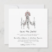 Elegant Chandelier Pink Bow Sketch Save the Date (Voorkant)