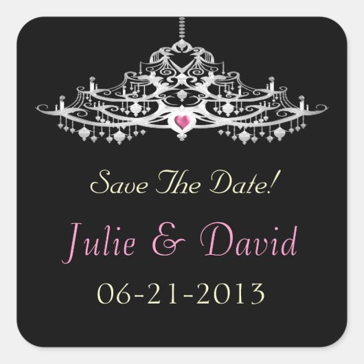 Elegant Chandelier Save the Date Wedding Vierkante Sticker (Voorkant)