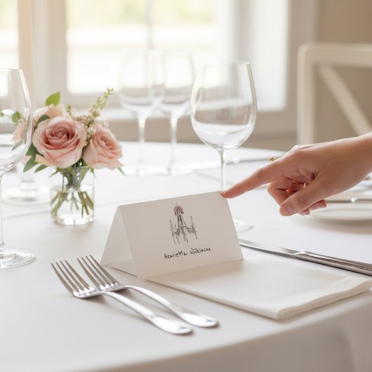 Elegant Chandelier Script Name Wedding place card Kaart