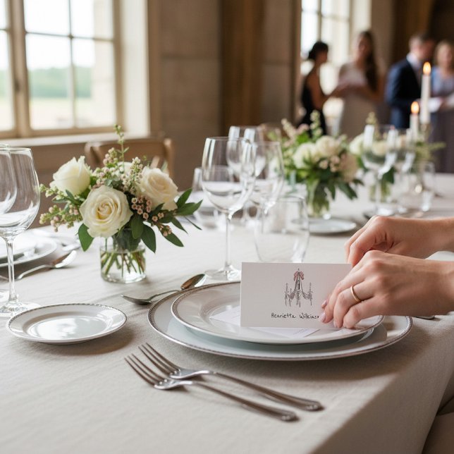 Elegant Chandelier Script Name Wedding place card Kaart (Creator heeft geüpload)