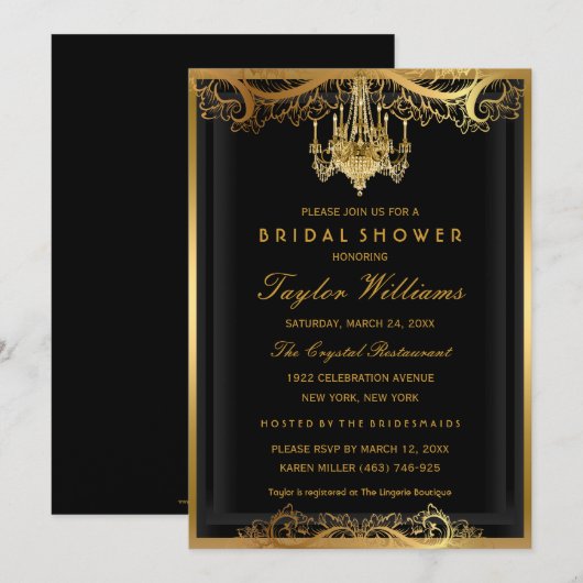 Elegant Chandelier Vrijgezellenfeest Invite Kaart (Voorkant / Achterkant)