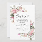 Elegant Change of Date Rozen Wedding Announding Kaart (Voorkant)