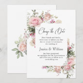 Elegant Change of Date Rozen Wedding Announding Kaart (Voorkant / Achterkant)