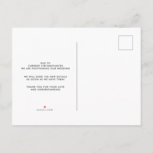 Elegant change of Plans Photo Wedding Postponement Uitnodiging Briefkaart (Achterkant)