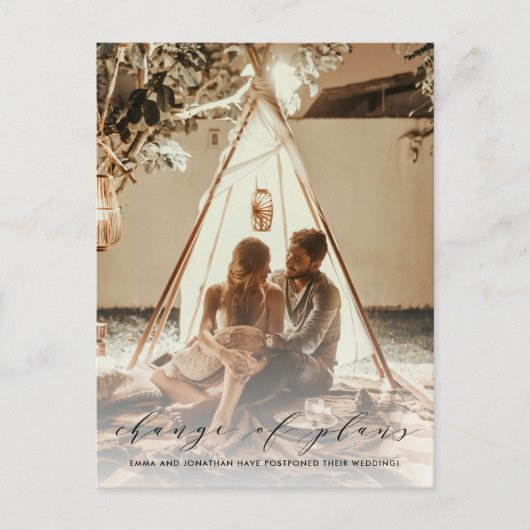 Elegant change of Plans Photo Wedding Postponement Uitnodiging Briefkaart (Voorkant)