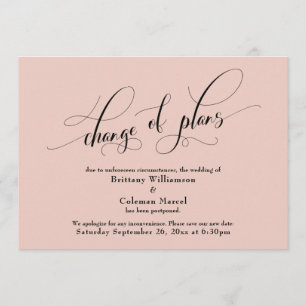 Elegant Change Plans Blush Wedding Announcement Kaart