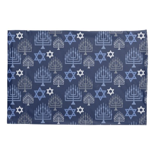 Elegant Chanoeka Menorah Blauw vakantie patroon Kussensloop (Achterkant)