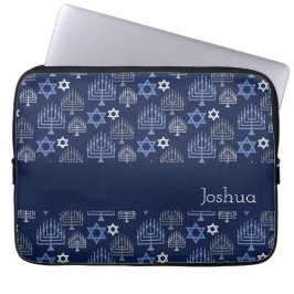 Elegant Chanoeka Menorah Blauw vakantie patroon Laptop Sleeve