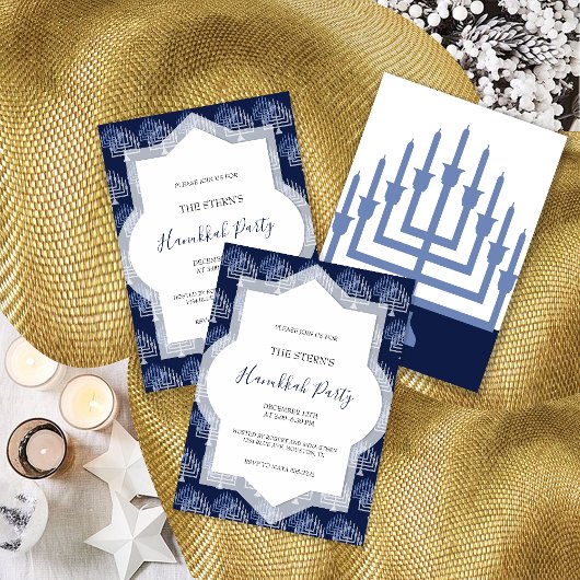 Elegant Chanoeka Party Menorah Patroon Kaart