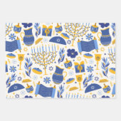 Elegant Chanoeka Patroon Geel en Blauw Gift Inpakpapier Vel (Voorkant 2)