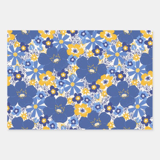 Elegant Chanoeka Patroon Geel en Blauw Gift Inpakpapier Vel (Voorkant)