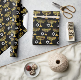 Elegant Chanoeka-vakantiepatroon Goud Cadeaupapier