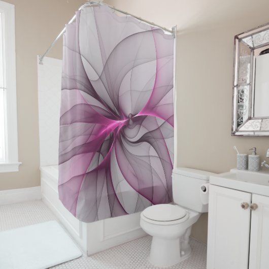Elegant Chaos Modern Abstract Roze Fractal Art Douchegordijn (In situ)