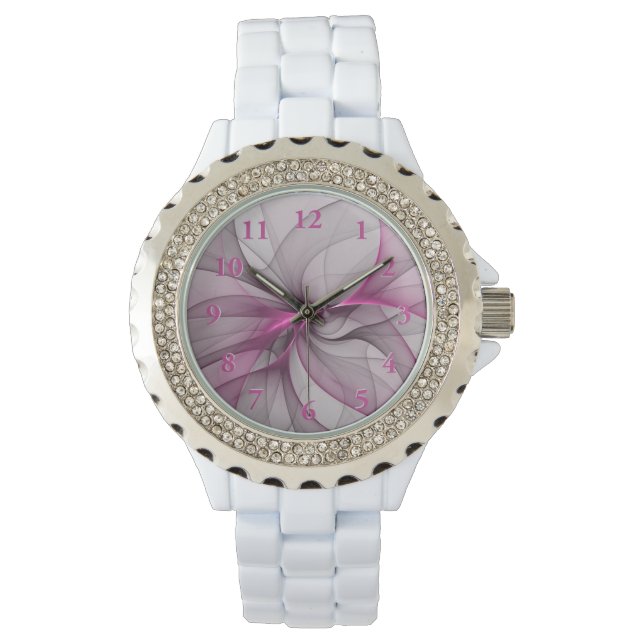 Elegant Chaos Modern Abstract Roze Fractal Art Horloge (Voorkant)