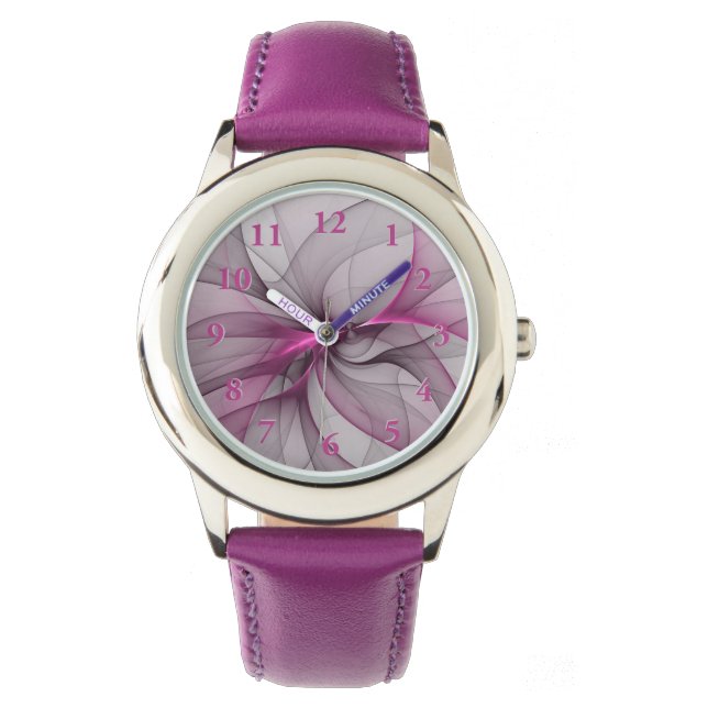Elegant Chaos Modern Abstract Roze Fractal Art Horloge (Voorkant)