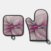 Elegant Chaos Modern Abstract Roze Fractal Art Ovenwant & Pannenlap Set (Voorkant)