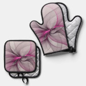 Elegant Chaos Modern Abstract Roze Fractal Art Ovenwant & Pannenlap Set (Voorkant / Achterkant)