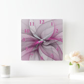 Elegant Chaos Modern Abstract Roze Fractal Art Vierkante Klok (Huis)