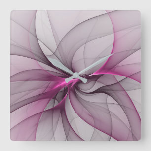 Elegant Chaos Modern Abstract Roze Fractal Art Vierkante Klok