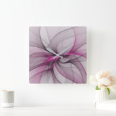 Elegant Chaos Modern Abstract Roze Fractal Art Vierkante Klok (Huis)