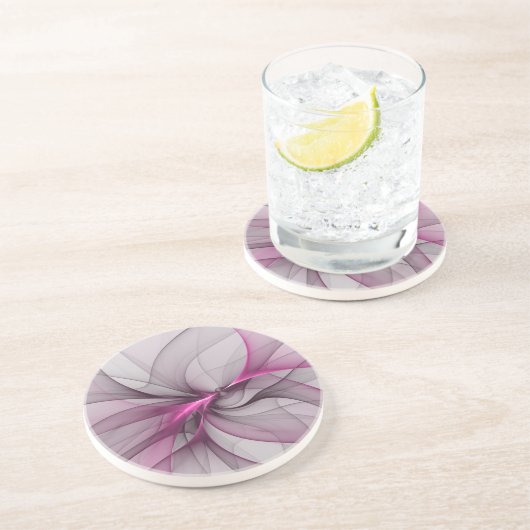 Elegant Chaos Modern Abstract Roze Fractal Art Zandsteen Onderzetter (Zijkant)