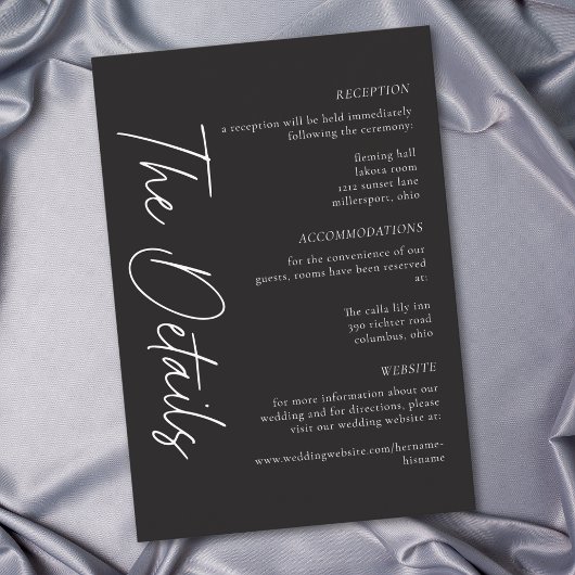 Elegant Charcoal Black Minimalist Wedding Informatiekaartje