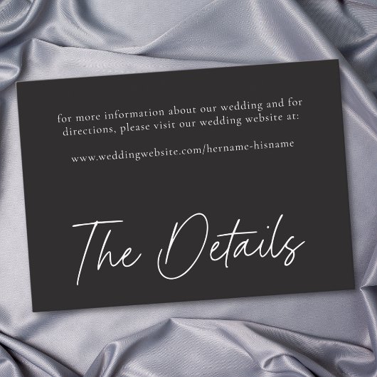 Elegant Charcoal Black Minimalist Wedding Informatiekaartje
