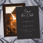Elegant Charcoal Black Minimalist Wedding Photo Save The Date<br><div class="desc">Celebrate your love with this minimalist charcoal black wedding photo save the date card design. It's perfect for an elegant autumn ceremony. This earthy,  modern look offers a warm and sophisticated feel for your autumn hue wedding. Created by Simply Farmhouse Press.</div>